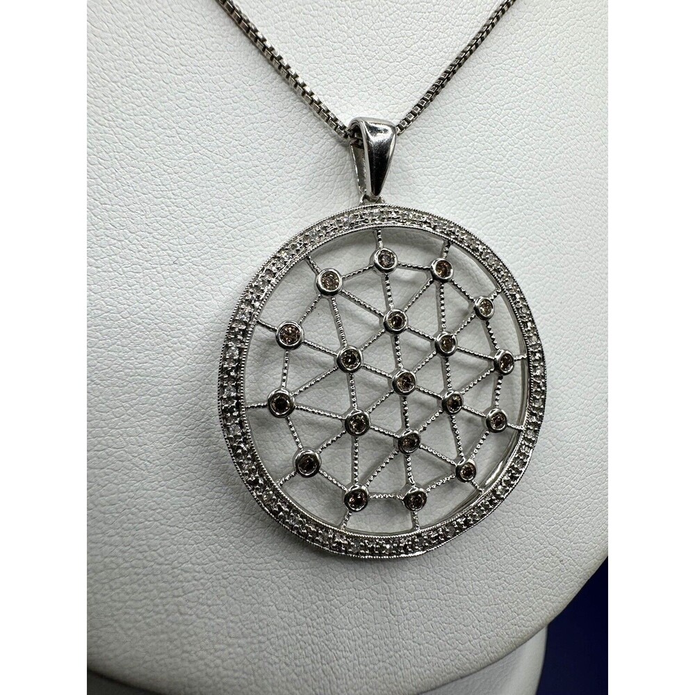 JWBR Sterling Canary Diamond Web Pendant Necklace 18" Chain Stamped - Picture 3 of 7